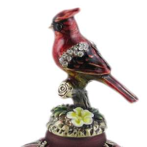 Collectible red cardinal bird perfume bottle bejeweled Vintage style 