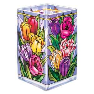  Amia Glass Vase/Votive with a Colorful, Hand Painted tulip 