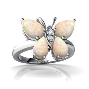    14K White Gold Pear Genuine Opal Butterfly Ring Size 4 Jewelry