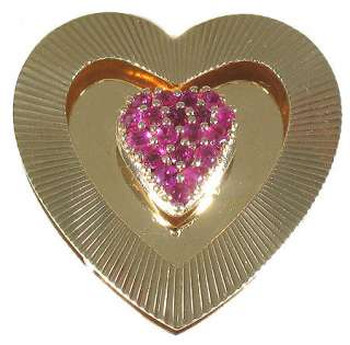 LADIES RUBY BROOCH ESTATE HEART 14K YELLOW GOLD PIN  