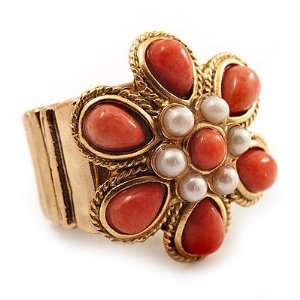  Coral Style Flower Stretch Ring (Gold Tone Metal) Jewelry