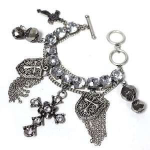   shield charms with crystal beads; Clear rhinestones on chain and