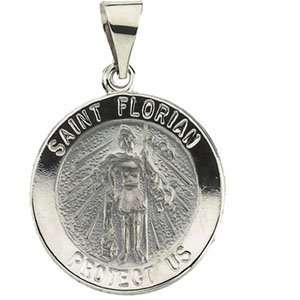  14K Gold Hollow Round St. Florian Medal Jewelry