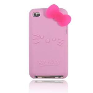  Pink Hello Kitty w/Bow Silicone Case for Ipod Touch 4 (Bow 