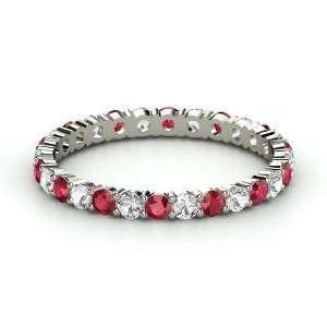 Rich & Thin Eternity Band, 14K White Gold Ring with Ruby & White 