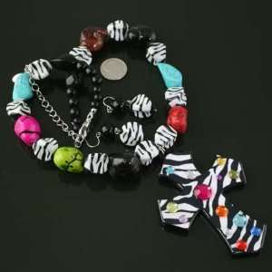 Cowgirl Western Girl Zebra Print Cross with Bling and Multi Color 