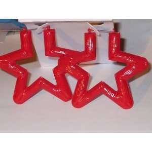    Star Red Color Colored Bamboo Hoop Earrings 3 Big 