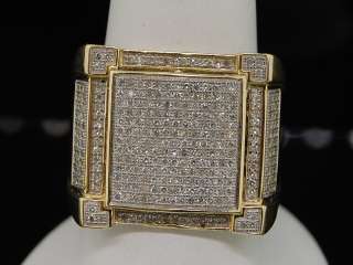 25C MENS YELLOW GOLD PAVE DIAMOND SQUARE PINKY RING  