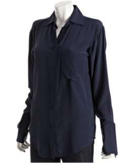 Chelsea Flower navy silk crepe button front shirt   