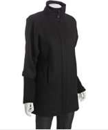 DKNY black wool blend knit sleeve cocoon coat style# 313809201