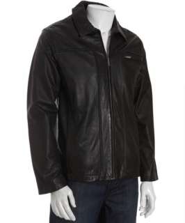 Cole Haan black leather zip front jacket