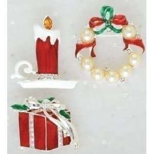   Pack of 12 Christmas Jewelry Candle/Wreath/Gift Shaped Decorative Pins