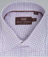 Hickey Freeman purple check cotton spread collar dress shirt style 