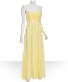 Laila pale yellow two tone silk chiffon strapless long dress