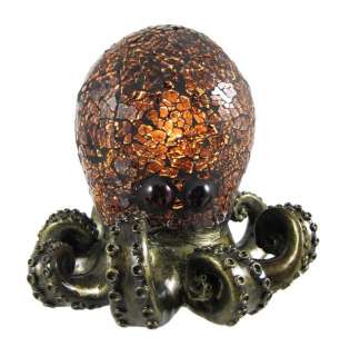 Amber Crackle Glass Octopus Accent Lamp Bronzed Base  