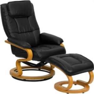  Black Leather Swivel Recliner with Ottoman, Headrest 