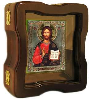 Christ Jesus Russian Icon Open Up Wood Box Glass WOW  