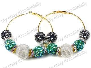 Basketball Wives Inspired Mesh Rhinestone Beads Spacer Hoops Earrings 