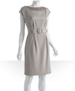 Theia silver sequin neck silk belted dress  