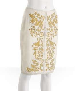 Tracy Reese off white embroidered silk pencil skirt   up to 70 