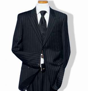 Daniele $1295 Black Stripe Peak Lapel Ticket Men Suit  