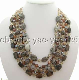 Amazing 5Strds Pearl&Agate&Jasper&Crystal Necklace  