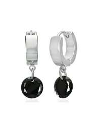 Black Hematite Crystal CZ Drop Stainless Steel Huggie Earrings for Men 