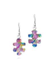 Sterling Silver Dichroic Glass Multi Color Puzzle Piece Earrings