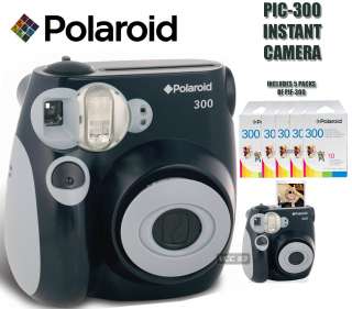 Polaroid PIC 300 BLACK Instant Camera & Five (5) Packs of Film TOTAL 