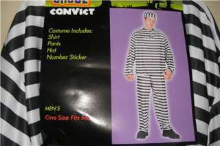Mens Striped CONVICT PRISONER JAIL Bird Costume Adult Size Chain Gang 