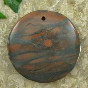    45mm green brown jasper coin disc pendant bead