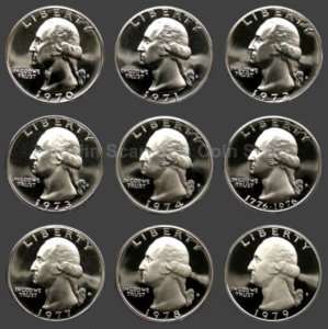 Decade of Proof Washington Quarters 1970 1979 9 Coins  