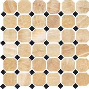   Tile Pierta Art Mosaics Octagon Polished Honey Onyx/Black Ceramic Tile
