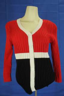 Mountain Lake Red White Black Cardigan Sweater Large  