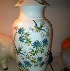 Asian Chinese Floral Parrot Blue Bird Lamp Vintage