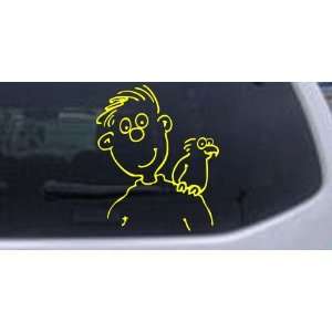 Yellow 12in X 10.0in    Man with his Parakeet Cartoons Car Window Wall 