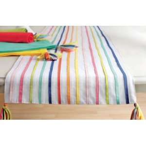 Birthday Party Pleated Stripes Table Runner w/ Tassels, Multicolored 