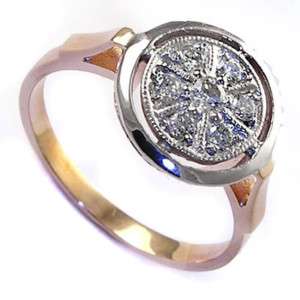 Russian Jewelry 18k Rose & White Gold Diamond Ring R1364  
