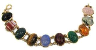   Revival Period 14K Solid Gold 10 Natural Gemstone Scarab Bracelet