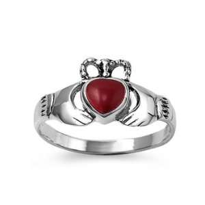   Silver 10mm Claddagh Red Stone Ring (Size 4   9)   Size 4 Jewelry