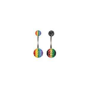 Steel Curved Belly Button Ring with Rainbow Vertically Striped Tiffany 