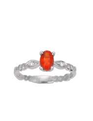   Gold Fire Opal Exotic Gemstone and Diamond Navette Style Ring, Size 7