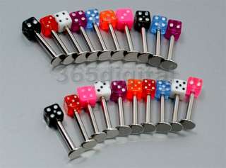 20x Dice Labrets Lip Ear Tongue Rings Stud Stainless Steel Body 