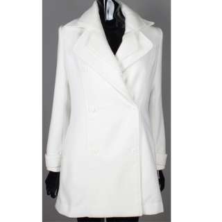 Womens Double Collar Wool Blend Coat(White)Sale  