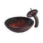 Kraus 14 Inch Onyx Glass Vessel Sink and Waterfall Faucet, Oil Rubbed 