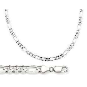  14k White Gold Solid Chain Figaro Necklace Link 3.2mm , 24 