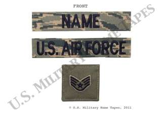 AIR FORCE ABU NAME TAPE, SERVICE TAPE & RANK PATCH SET w/VELCRO 