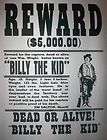 OLD WEST OUTLAW BILLY THE KID $5000 REWARD WANTED POSTE