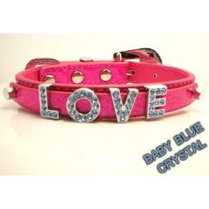  Hot Pink Leather with Swarovski Grade Crystal Pet Collar for Cat/dog 