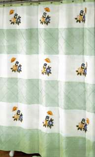   Shower Curtain Julep Green White Flowers Applique Butterfly  